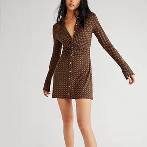 Free People Shayla Mini Dress in black coffee - size xs